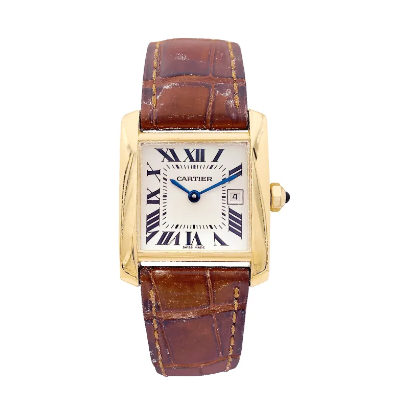 Montre Cartier, "Tank Française", or jaune, cuir. sold by 58 Facettes