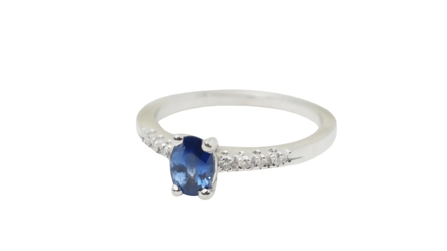 Bague solitaire saphir et diamants sold by 58 Facettes