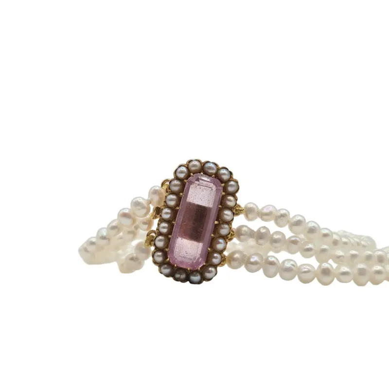 Bracelet or rose 18 carats serti de perles fines et pierre rose sold by 58 Facettes