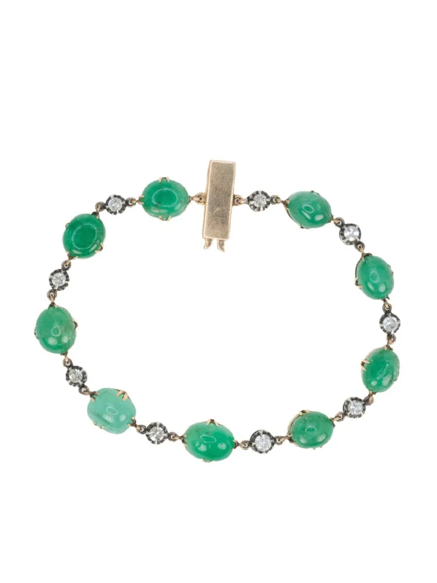 Bracelet ancien cabochons d'émeraudes or jaune diamants sold by 58 Facettes