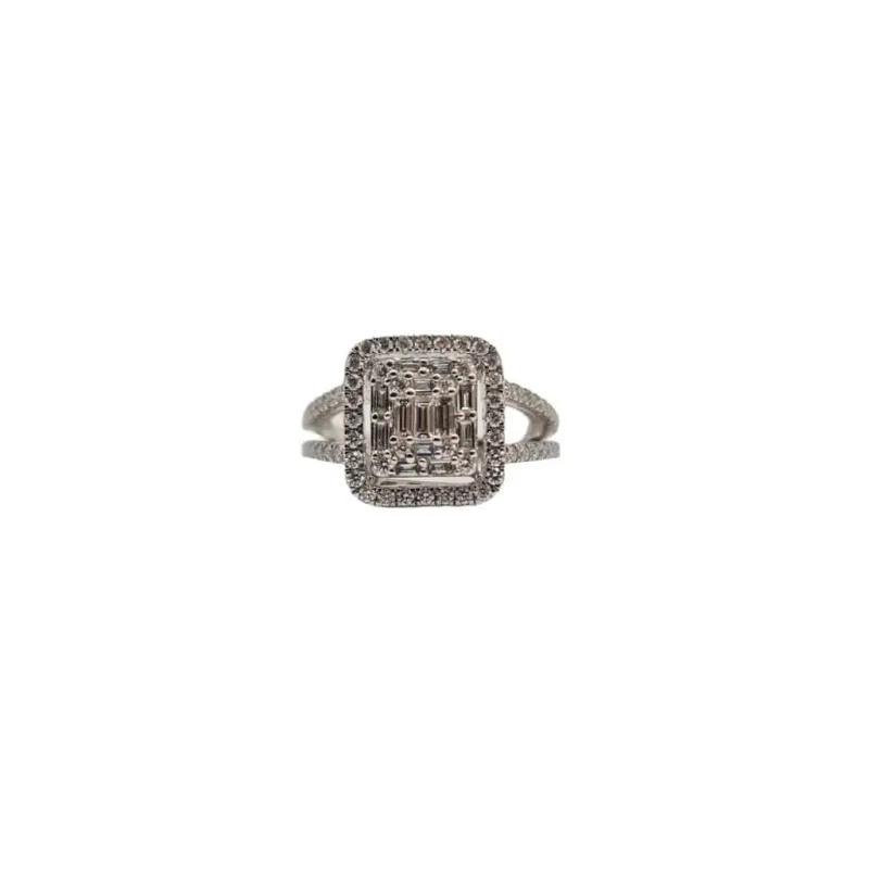 Bague or blanc sertie de diamants ronds et baguettes sold by 58 Facettes