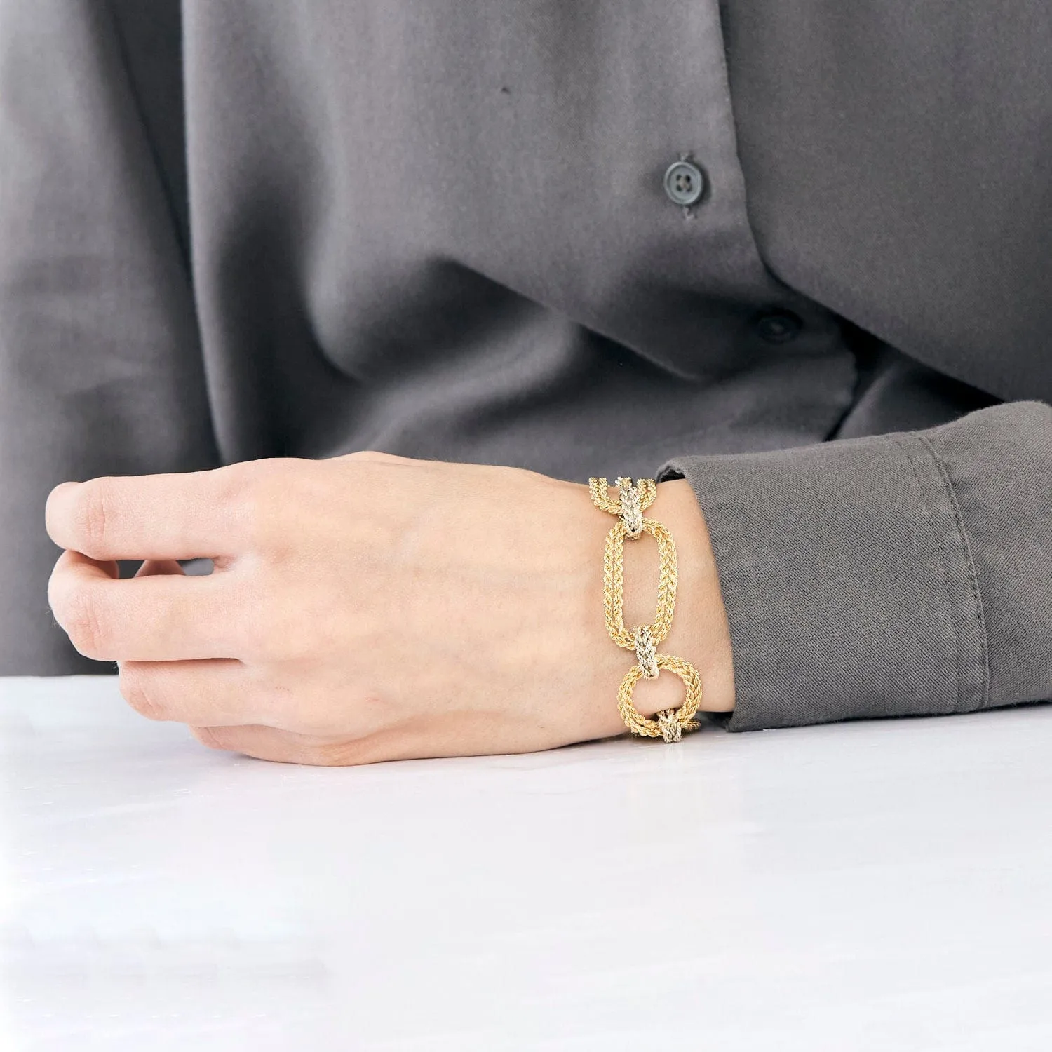 Bracelet or jaune et blanc, maille tréssée sold by 58 Facettes product image thumbnail 2