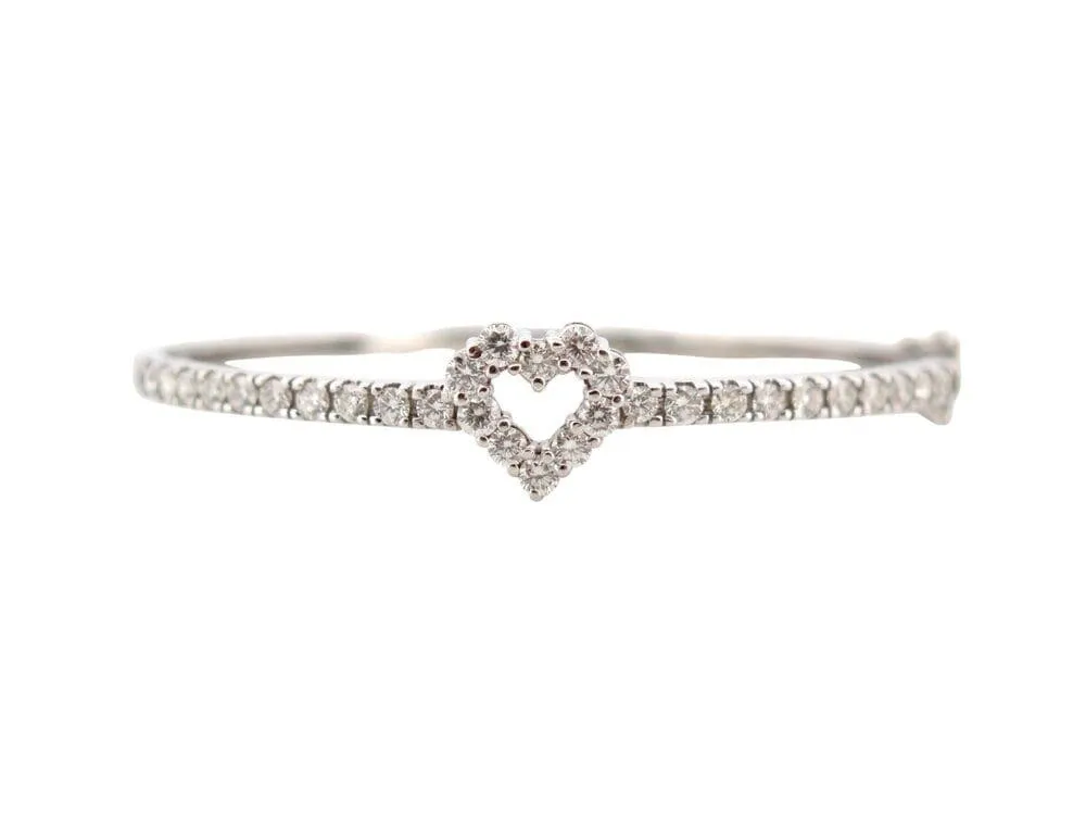 bracelet jonc coeur serti 30 diamants 1.55ct t15 or blanc 18k 10gr sold by 58 Facettes product image thumbnail 3