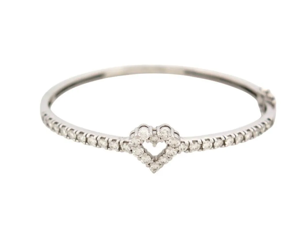 bracelet jonc coeur serti 30 diamants 1.55ct t15 or blanc 18k 10gr sold by 58 Facettes