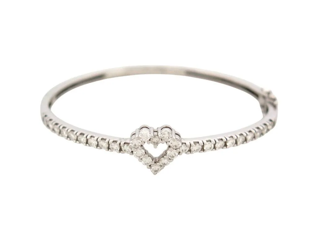 bracelet jonc coeur serti 30 diamants 1.55ct t15 or blanc 18k 10gr sold by 58 Facettes
