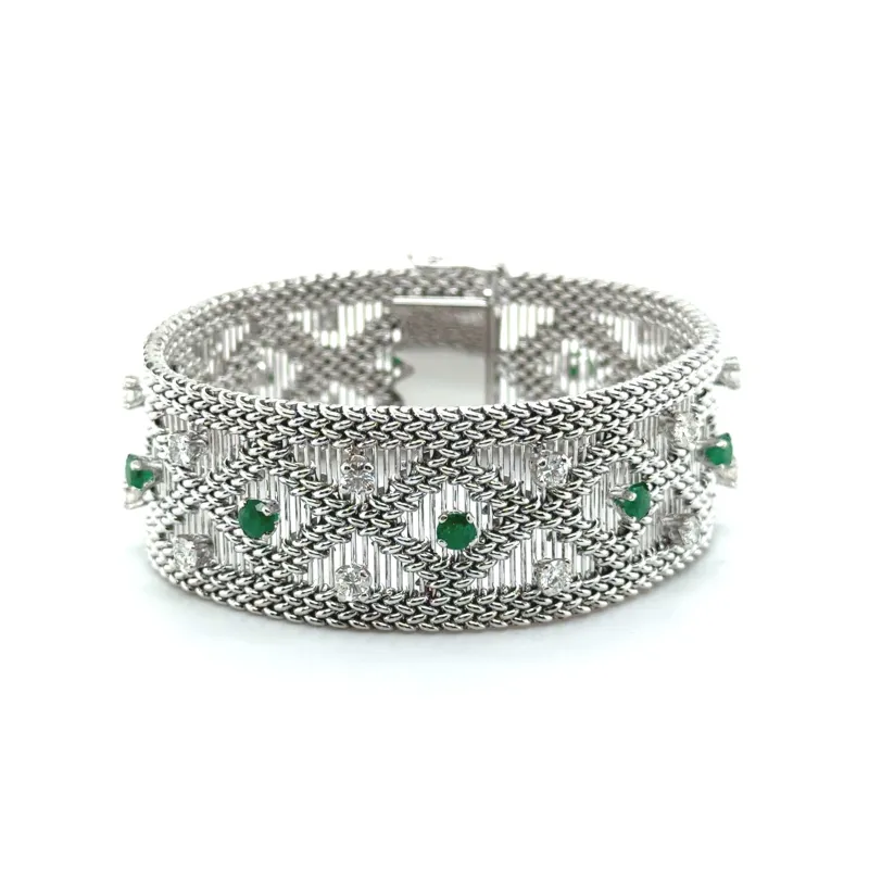Bracelet vintage or blanc - Diamants et émeraudes sold by 58 Facettes
