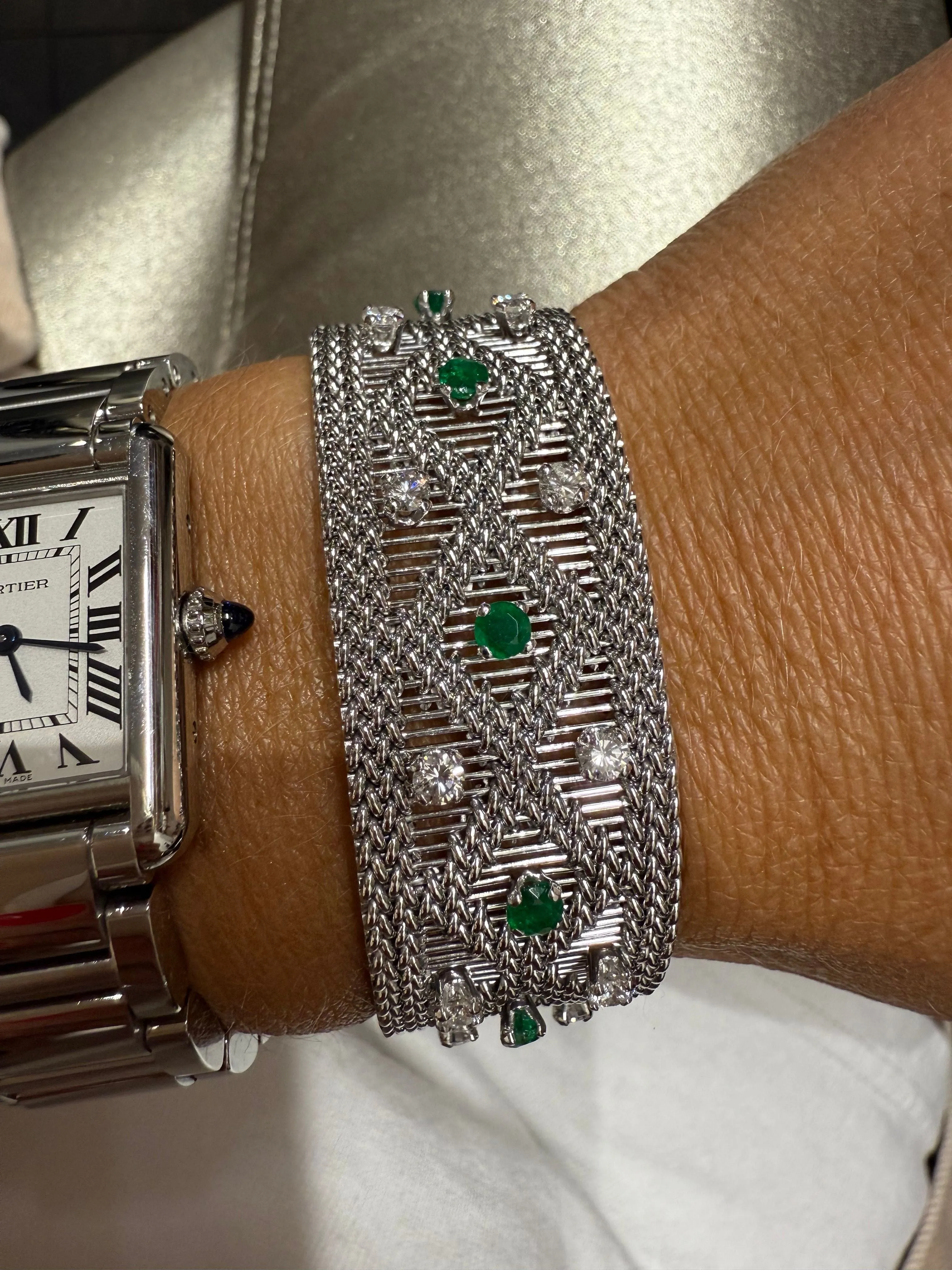 Bracelet vintage or blanc - Diamants et émeraudes sold by 58 Facettes product image thumbnail 2