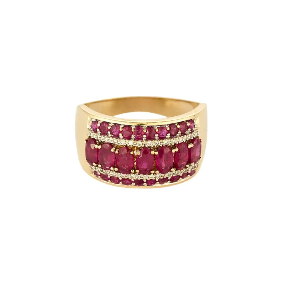 Bague jonc or jaune, rubis et diamants sold by 58 Facettes