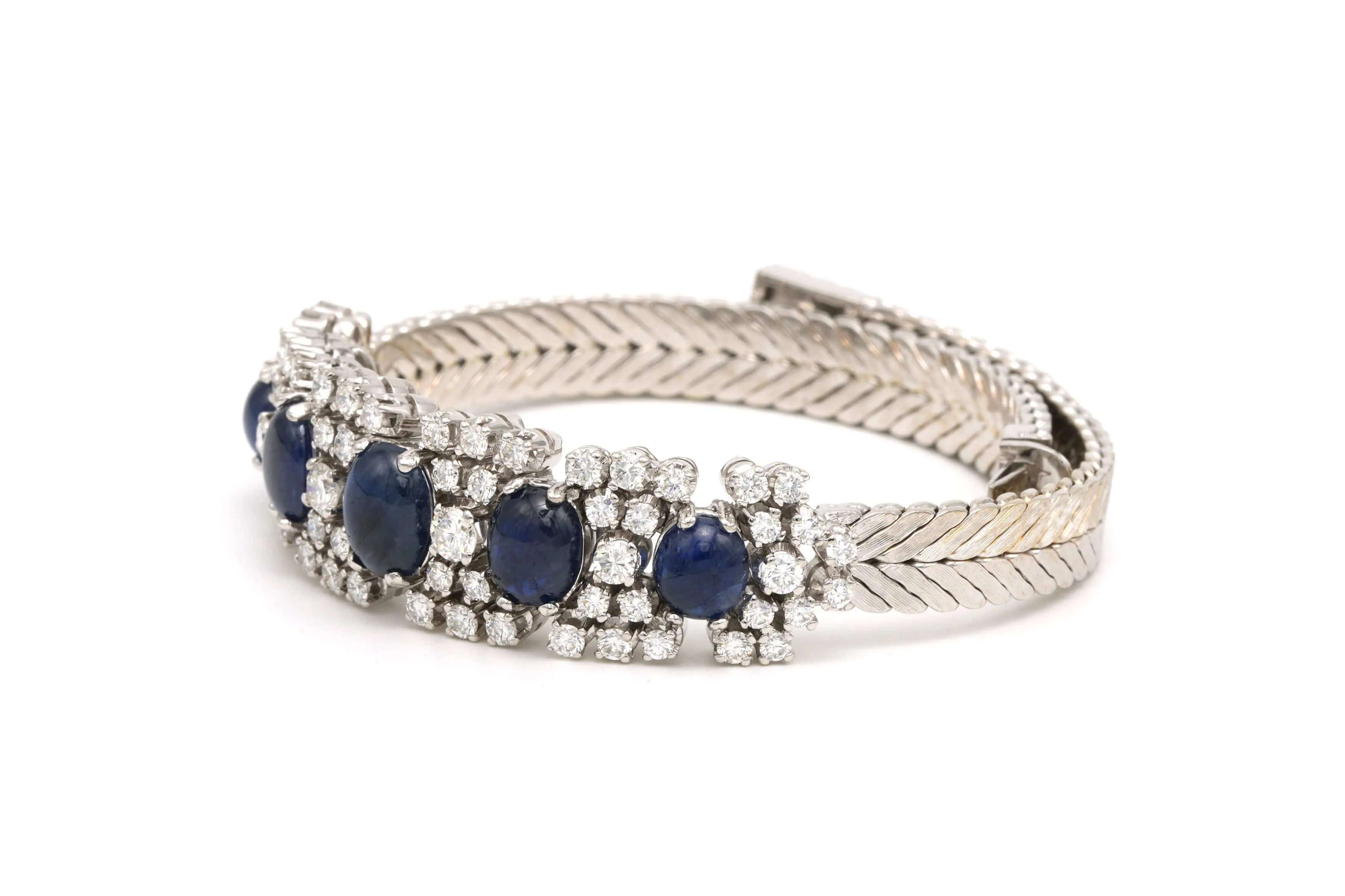 Bracelet Années 70 en or blanc 18 carats, saphirs et diamants sold by 58 Facettes product image thumbnail 2