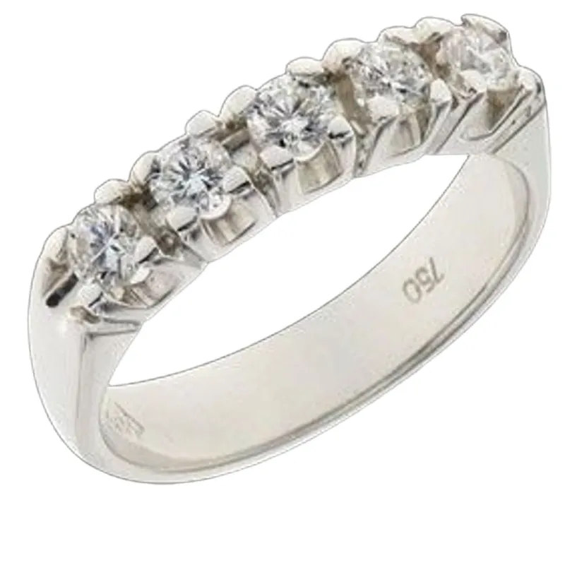 Bague en or blanc 18 carats, 5 diamants, diamants naturels ronds sold by 58 Facettes