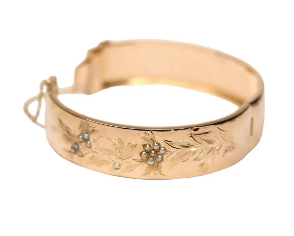 Bracelet Jonc Napoléon III Or Rose et Perles fines sold by 58 Facettes