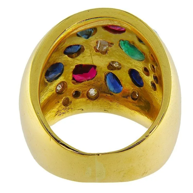 Bague en or jaune avec divers diamants taillés et pierres de couleur sold by 58 Facettes product image thumbnail 4
