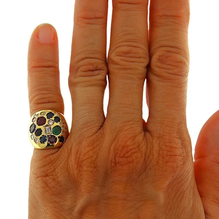 Bague en or jaune avec divers diamants taillés et pierres de couleur sold by 58 Facettes product image thumbnail 2