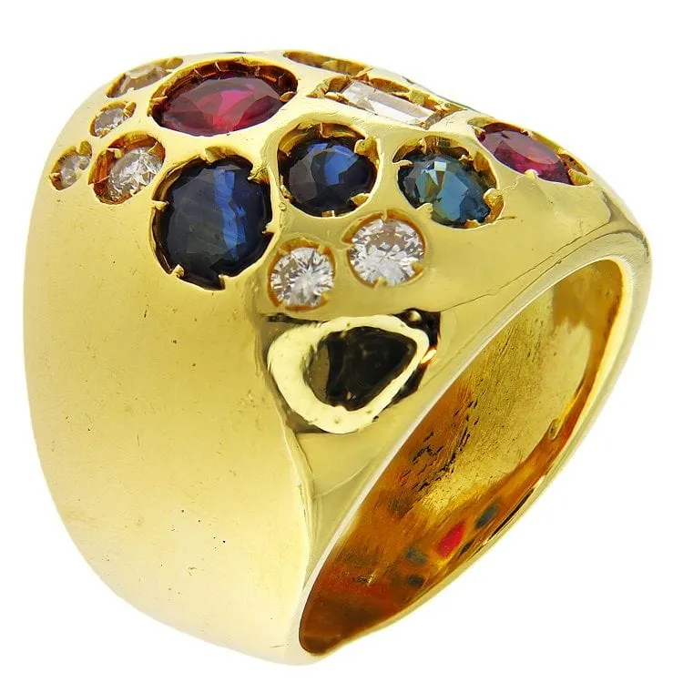 Bague en or jaune avec divers diamants taillés et pierres de couleur sold by 58 Facettes product image thumbnail 3