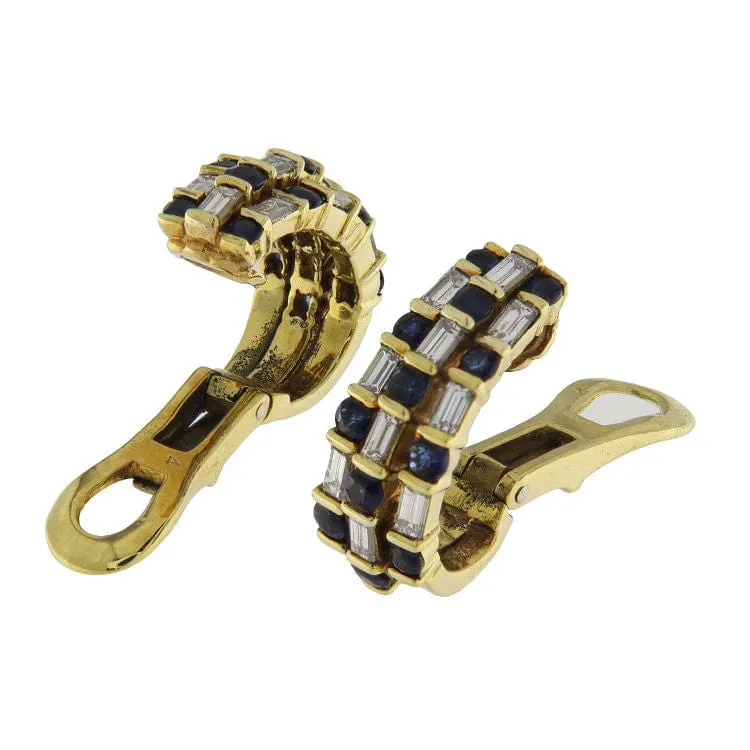 Boucles d'oreilles en or jaune avec saphirs et diamants sold by 58 Facettes product image thumbnail 3