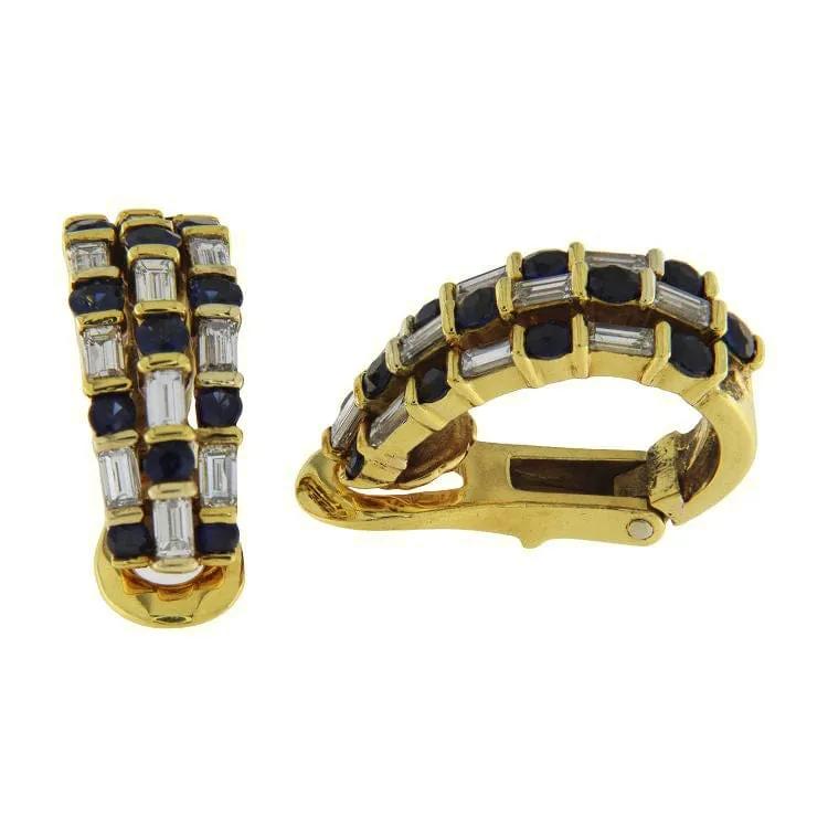 Boucles d'oreilles en or jaune avec saphirs et diamants sold by 58 Facettes