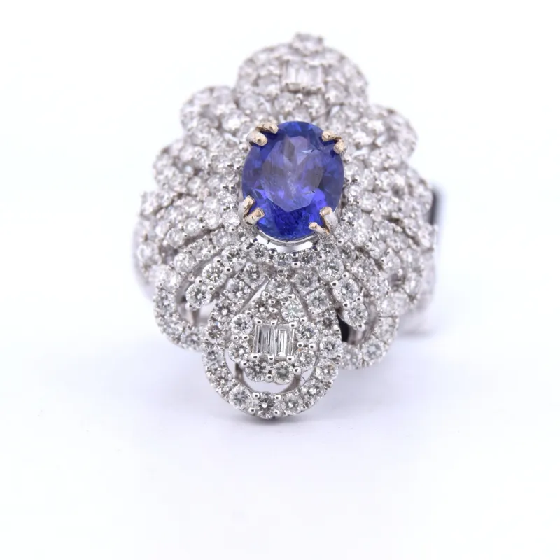 Bague en or blanc avec tanzanite et diamants sold by 58 Facettes