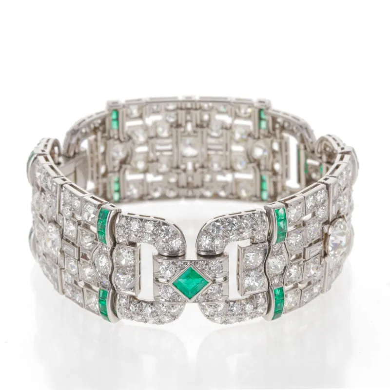 Bracelet souple Platine, Diamants et Emeraudes sold by 58 Facettes