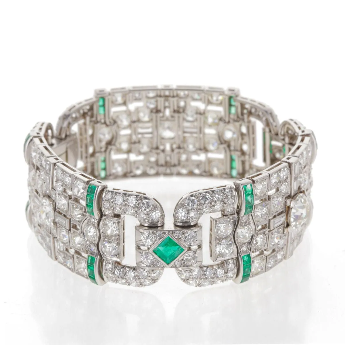 Bracelet souple Platine, Diamants et Emeraudes sold by 58 Facettes