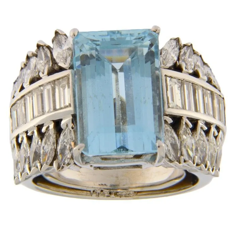 Bague Chevalière Aigue-marine Diamants sold by 58 Facettes