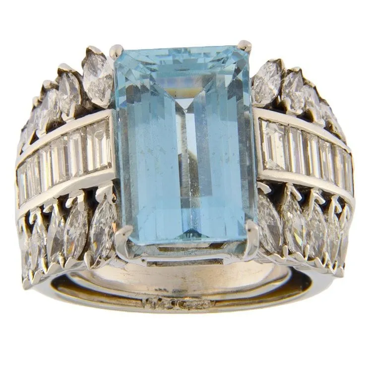 Bague Chevalière Aigue-marine Diamants sold by 58 Facettes