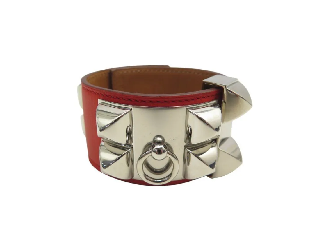 bracelet HERMES collier de chien medor cdc 16cm cuir swift rouge palladie sold by 58 Facettes
