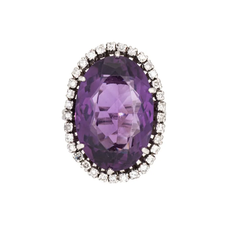 Bague en or blanc avec améthyste et diamant du milieu du siècle sold by 58 Facettes