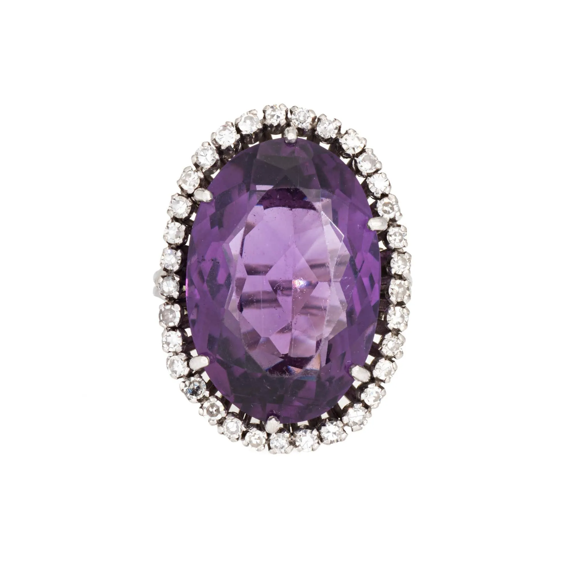 Bague en or blanc avec améthyste et diamant du milieu du siècle sold by 58 Facettes