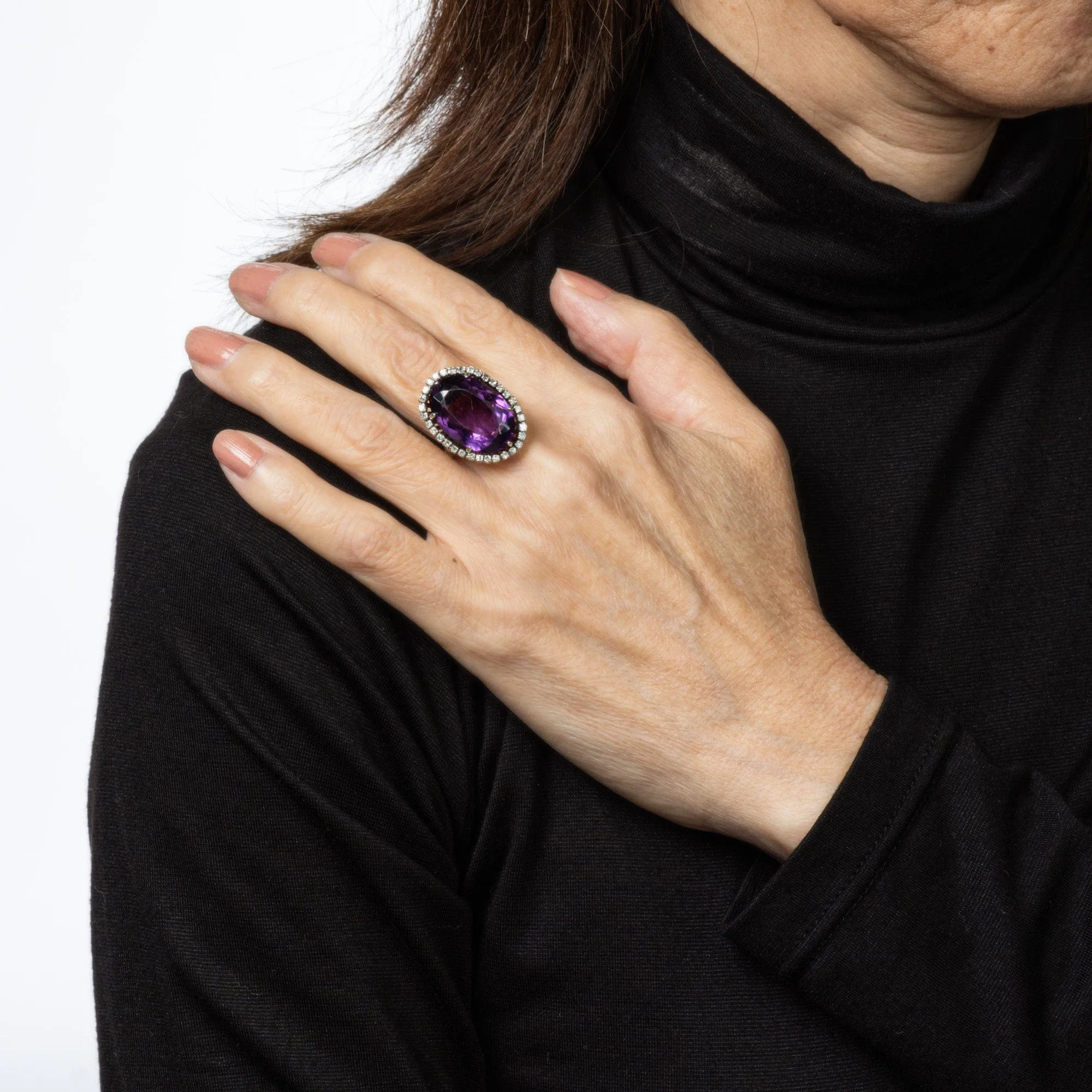 Bague en or blanc avec améthyste et diamant du milieu du siècle sold by 58 Facettes product image thumbnail 2