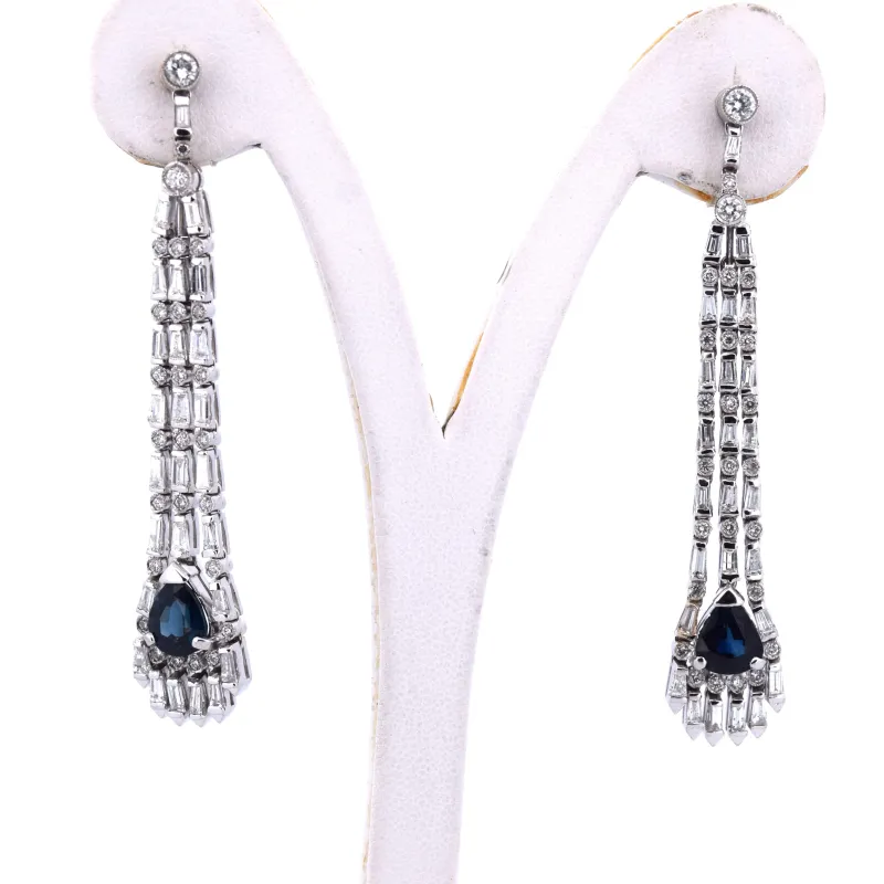 Boucles d'oreilles en or blanc, saphir et diamants des années 1940 sold by 58 Facettes