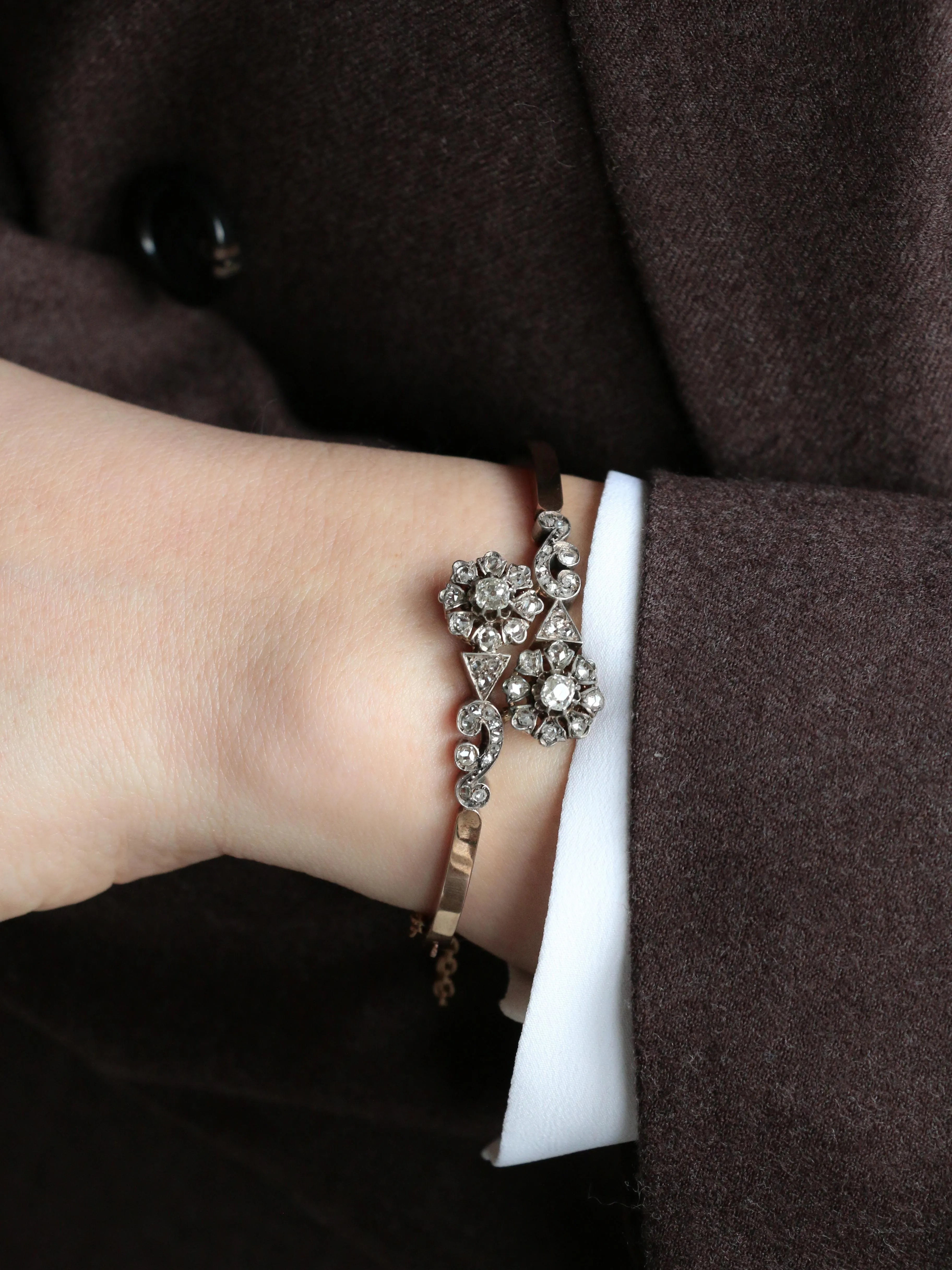 Bracelet jonc Napoléon III or rose diamants taille rose sold by 58 Facettes product image thumbnail 2