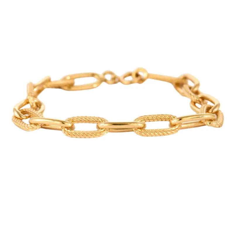 Bracelet or jaune, maillons texturés et lisses sold by 58 Facettes