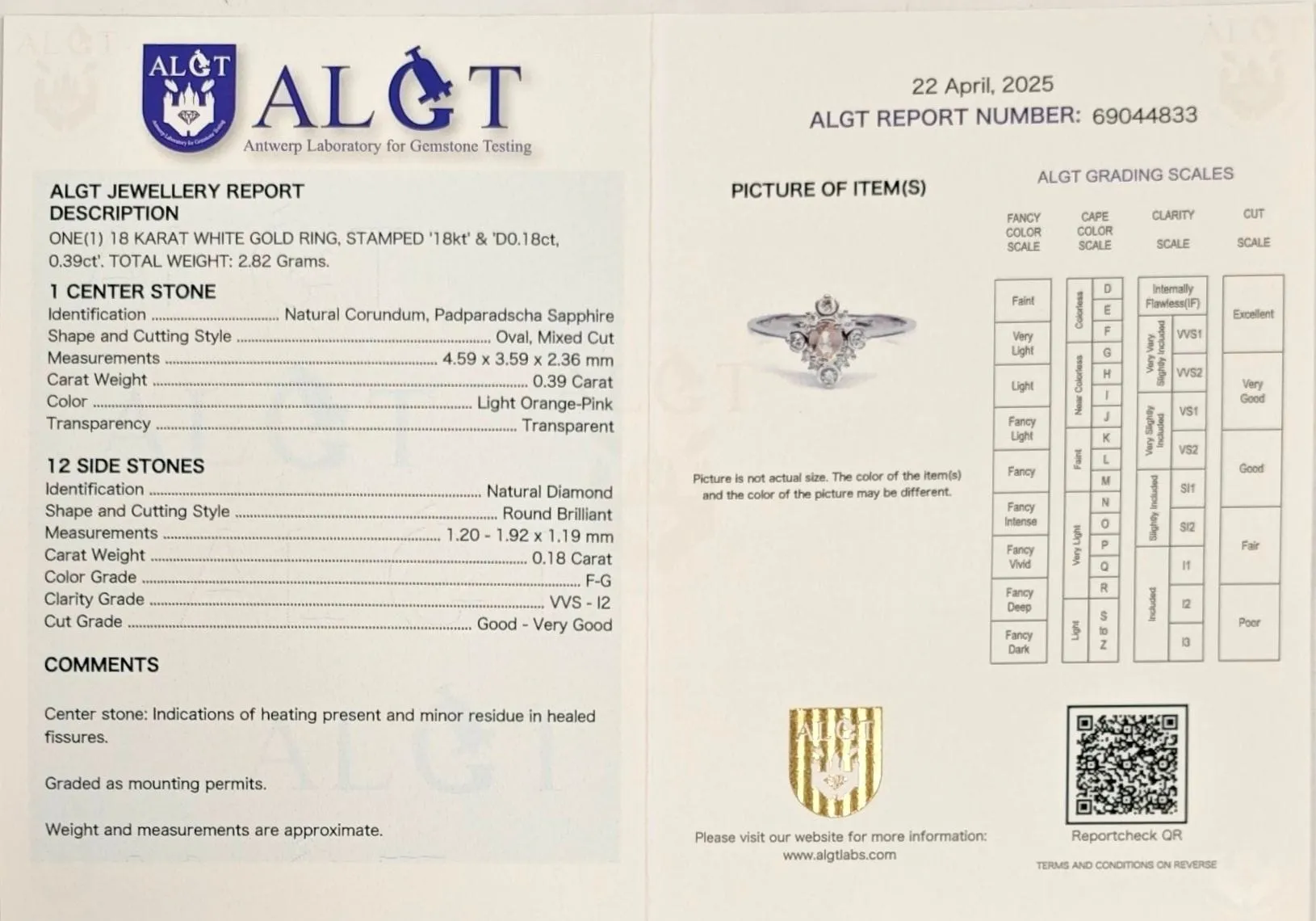 Bague en or blanc avec saphir Padparadscha et diamant sold by 58 Facettes product image thumbnail 4