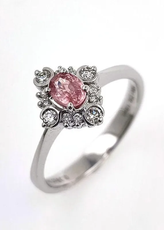 Bague en or blanc avec saphir Padparadscha et diamant sold by 58 Facettes
