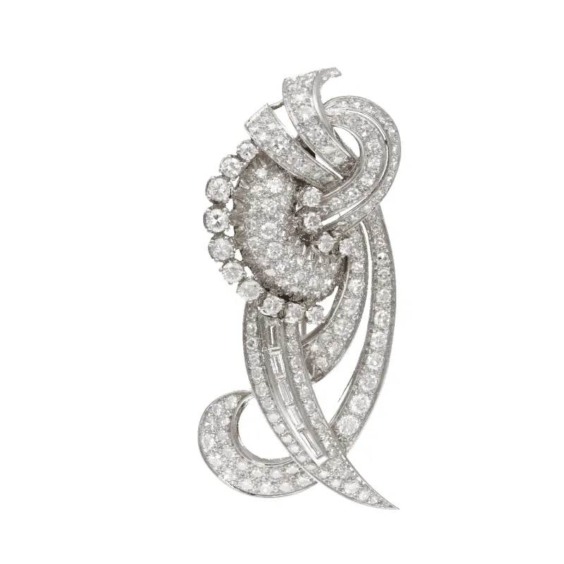Broche en or 18K et platine avec 6,50 ct de diamants taille brillant et ancienne – Vers 1970 sold by 58 Facettes
