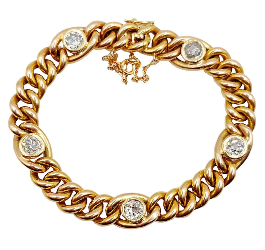 Bracelet art déco or maille gourmette et diamants sertis clos sold by 58 Facettes