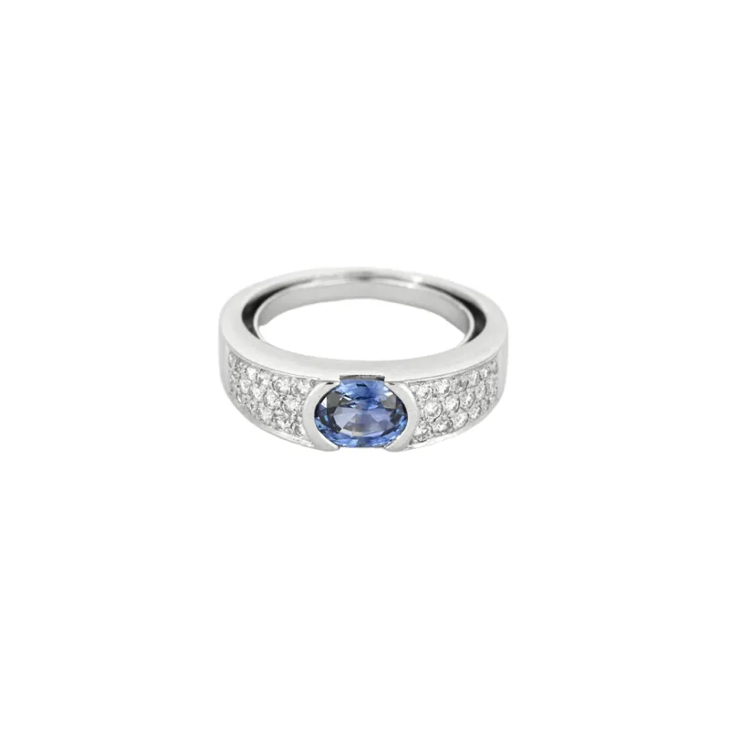 Bague bandeau en or blanc, saphir et diamants sold by 58 Facettes