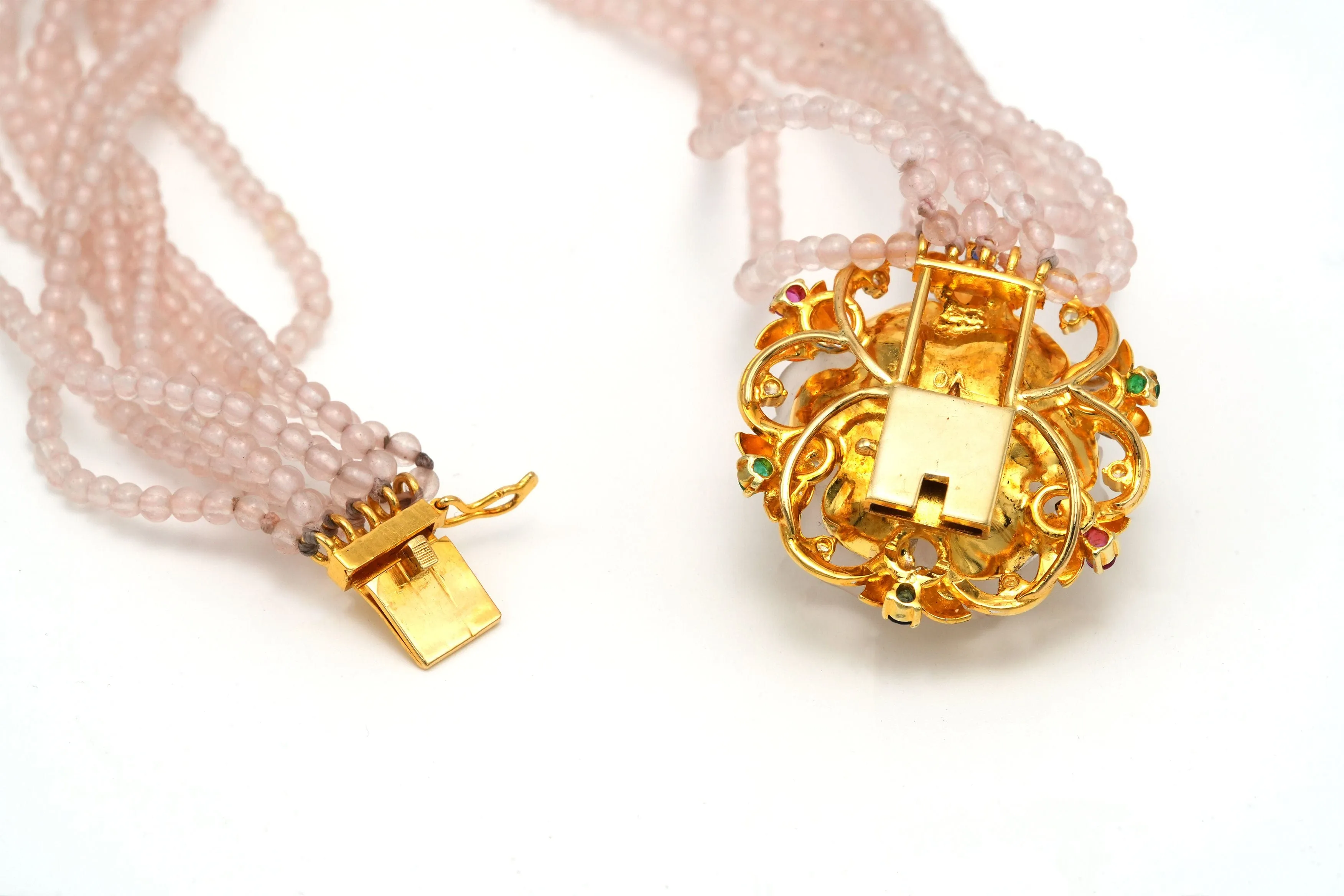 Bracelet chinois contemporain or jaune, quartz rose, émeraudes, rubis et saphirs sold by 58 Facettes product image thumbnail 5