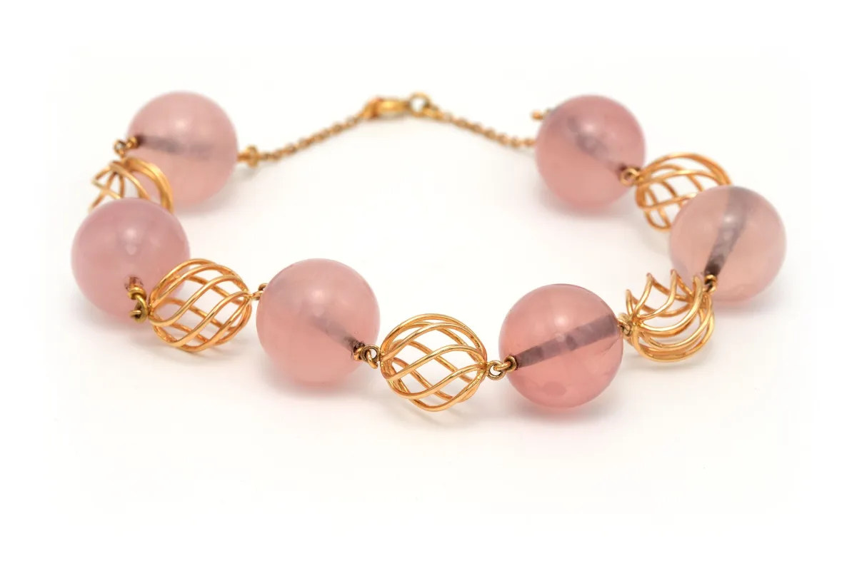 Bracelet or jaune et quartz rose sold by 58 Facettes