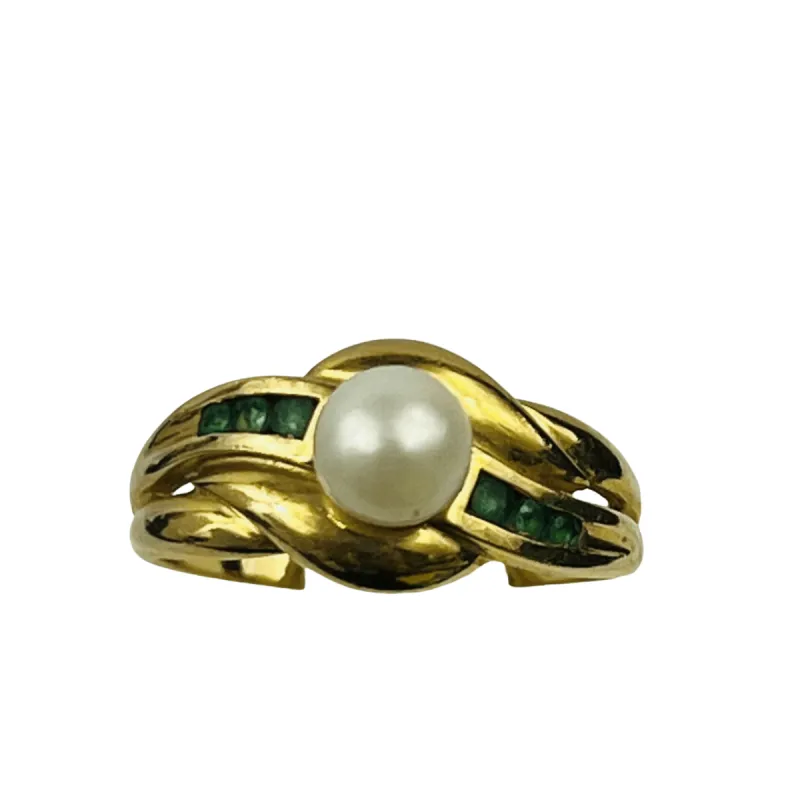 Bague Or avec Perle de Culture et Emeraude sold by 58 Facettes