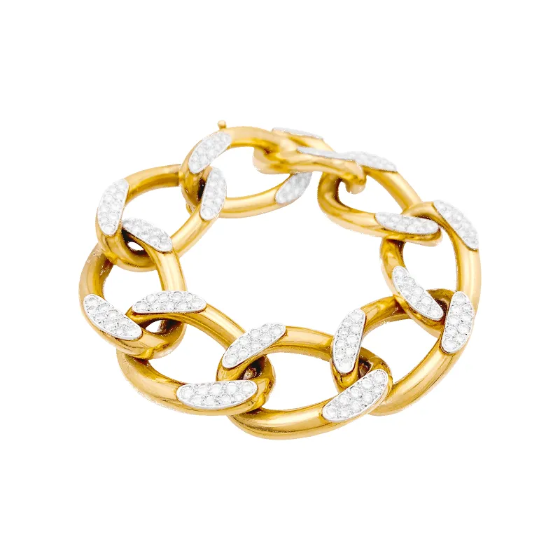 Bracelet gourmette vintage or rose, or blanc, diamants. sold by 58 Facettes