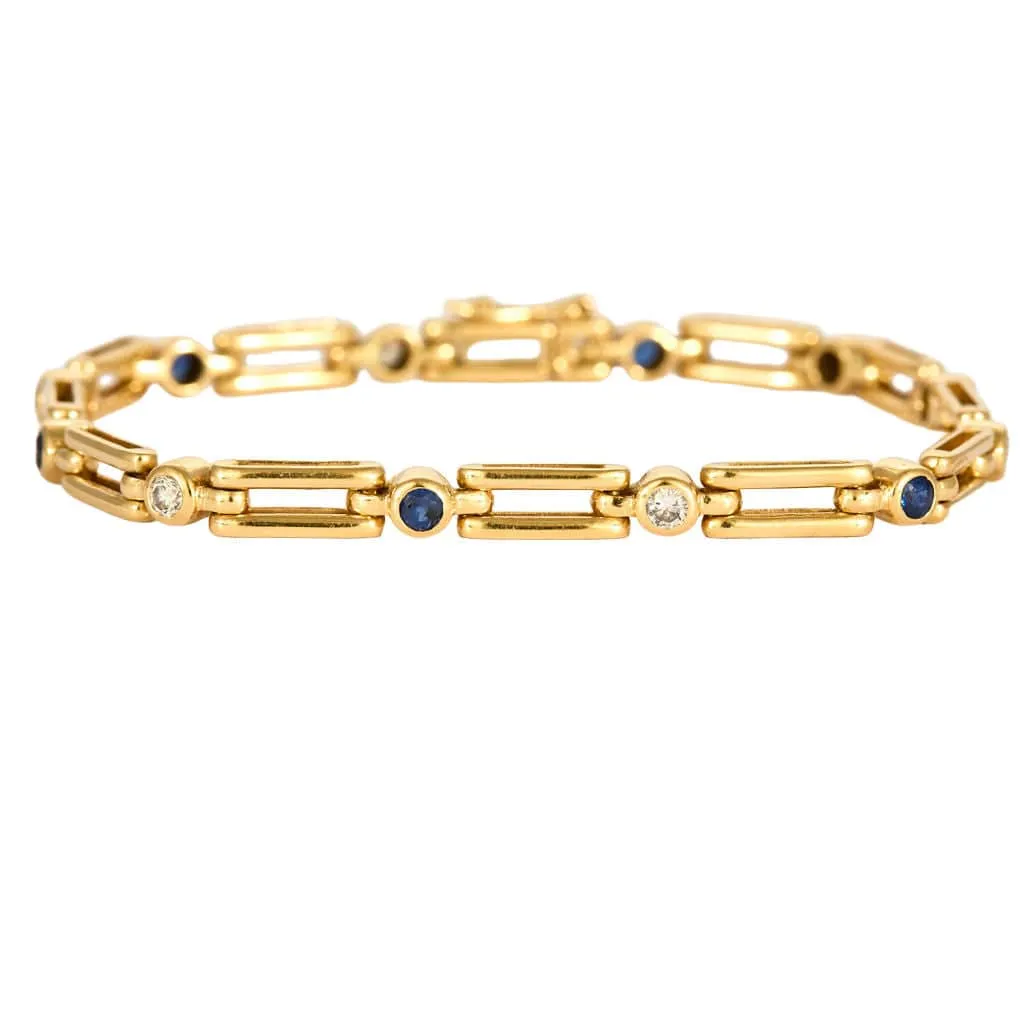 Bracelet en or jaune, diamants et saphirs sold by 58 Facettes