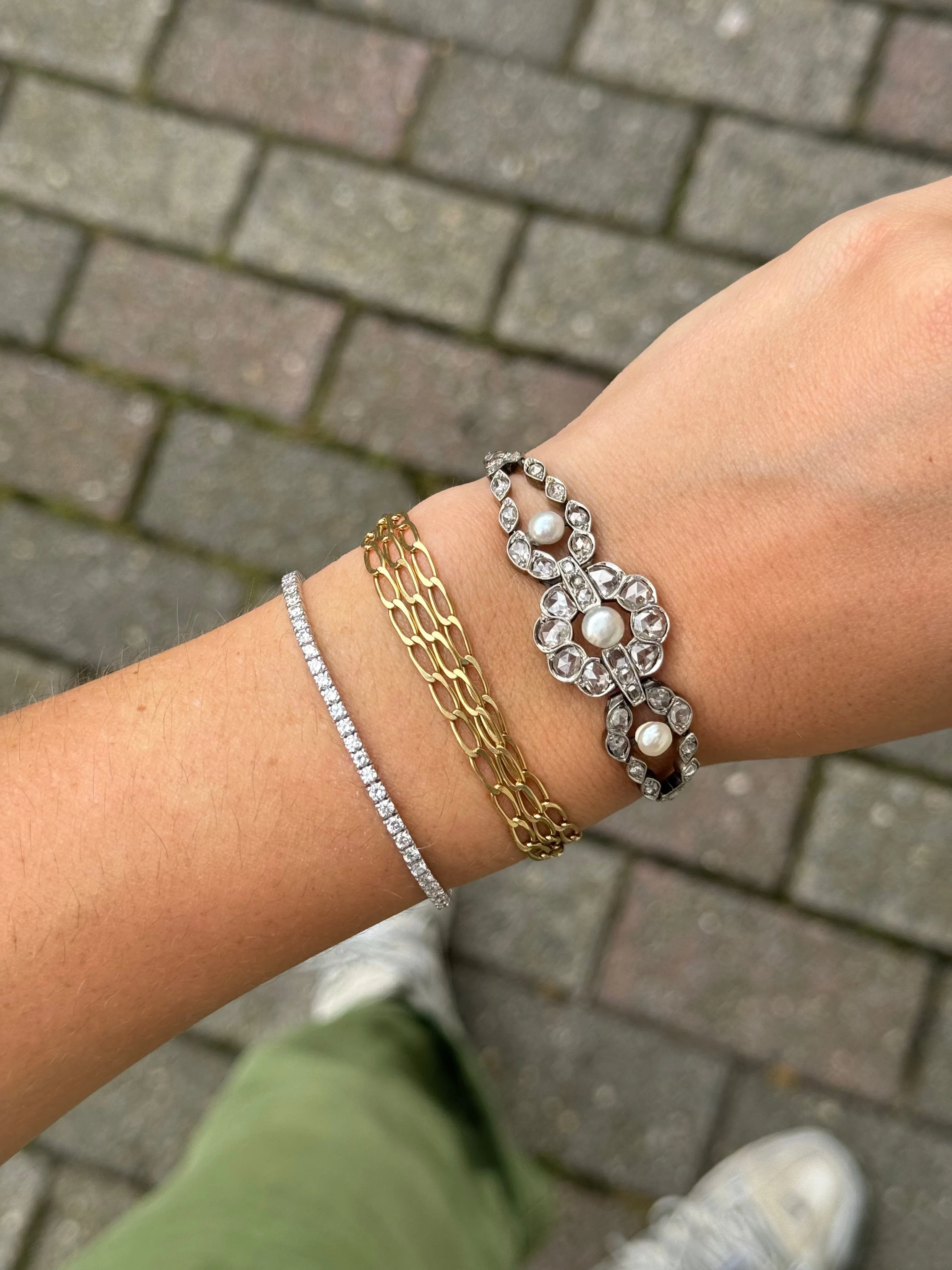 Antique diamond & pearls bracelet sold by 58 Facettes product image thumbnail 3