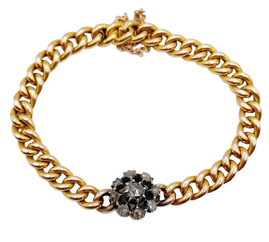 Bracelet or jaune et argent, marguerite ornée de diamants sold by 58 Facettes