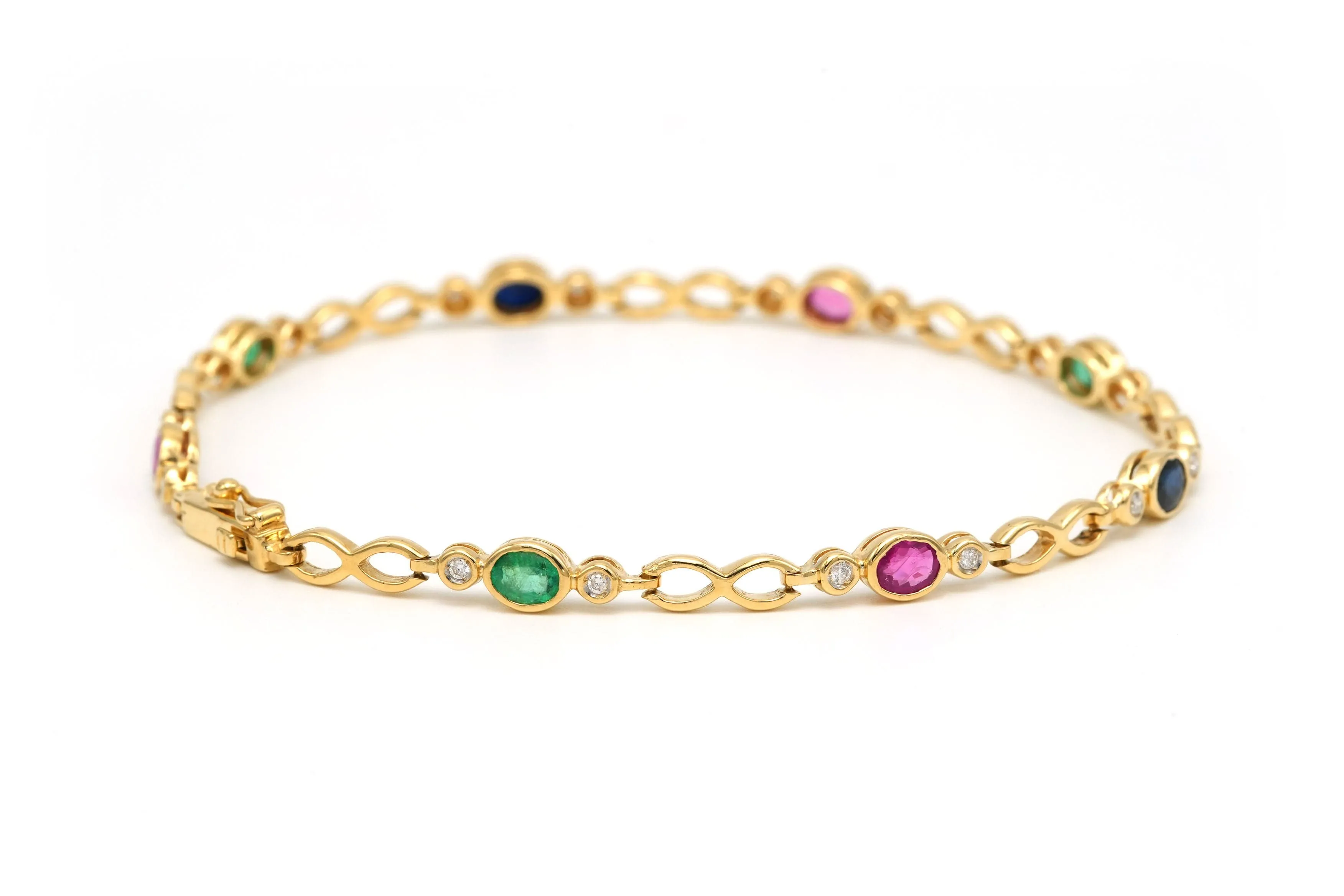 Bracelet en or jaune serti d'émeraudes, de rubis, de saphirs et de diamants sold by 58 Facettes product image thumbnail 4