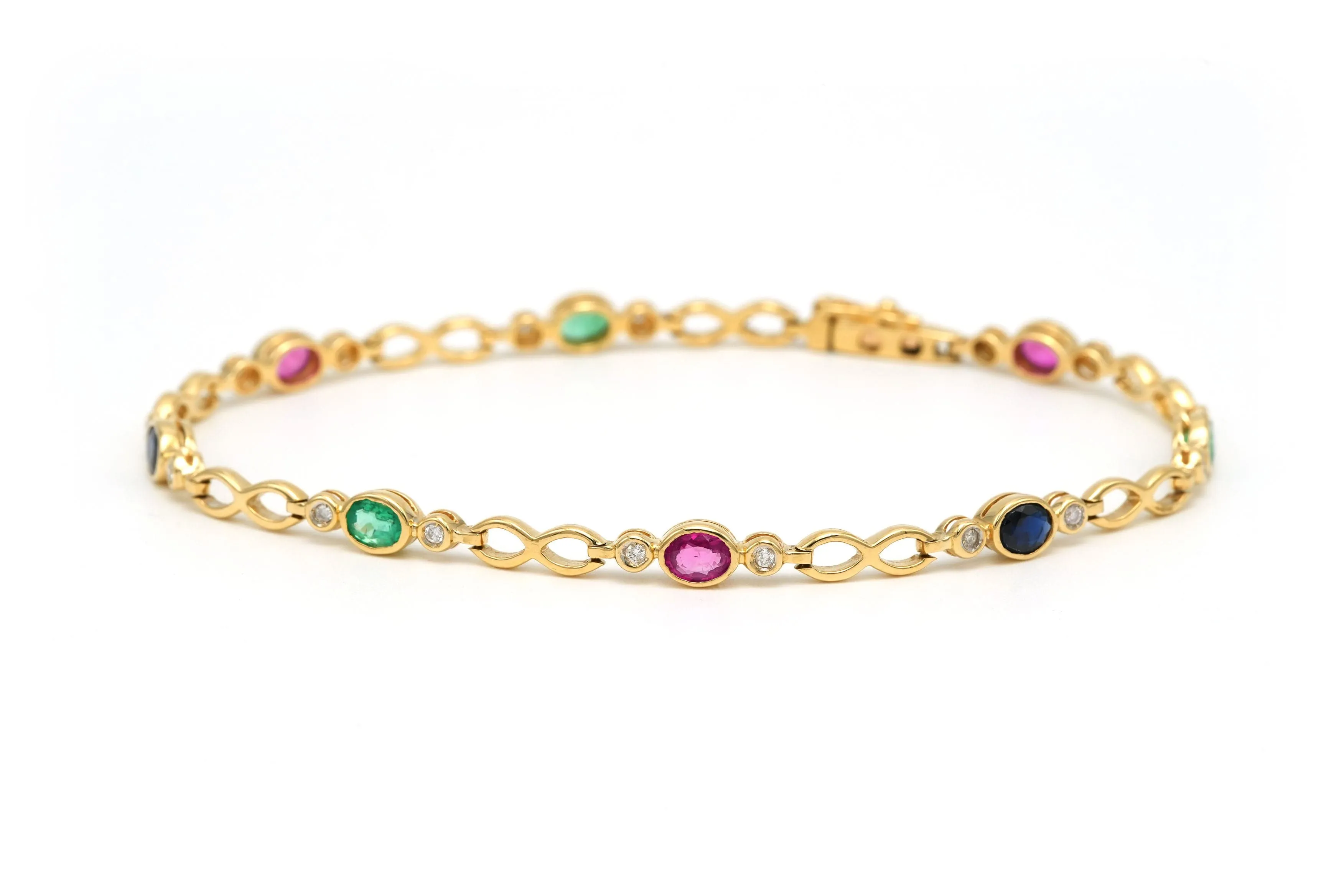 Bracelet en or jaune serti d'émeraudes, de rubis, de saphirs et de diamants sold by 58 Facettes product image thumbnail 2