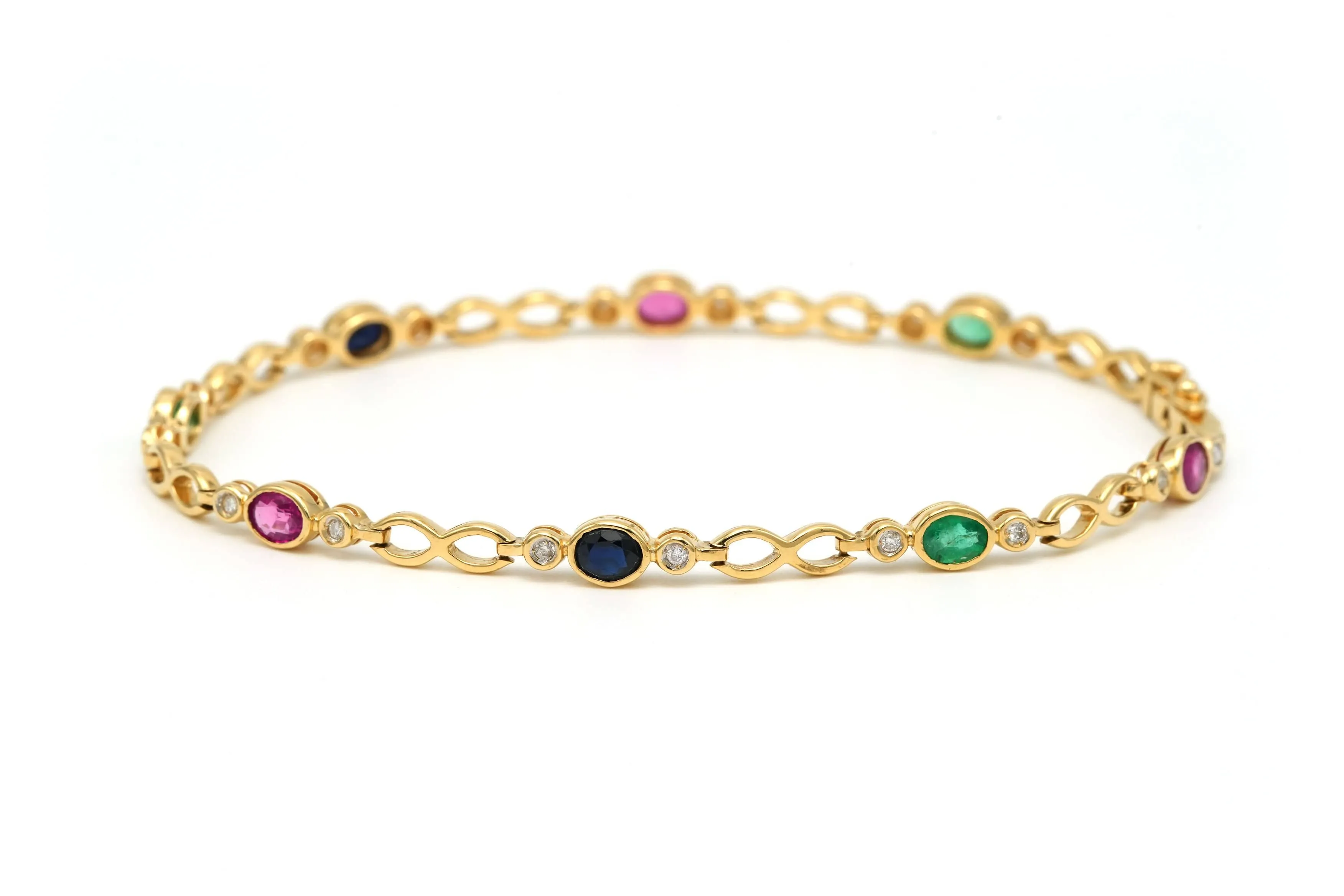 Bracelet en or jaune serti d'émeraudes, de rubis, de saphirs et de diamants sold by 58 Facettes product image thumbnail 3