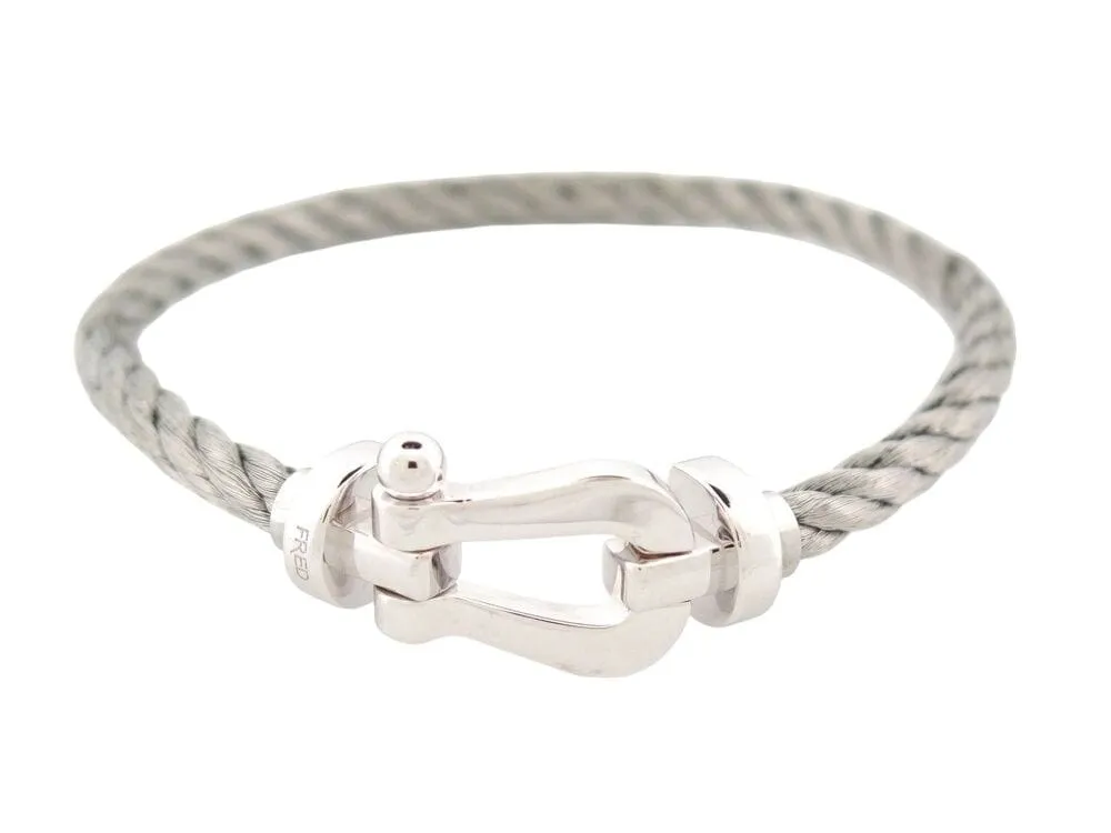bracelet FRED force 10 mm manille or blanc 18k cable acier t16 18cm sold by 58 Facettes
