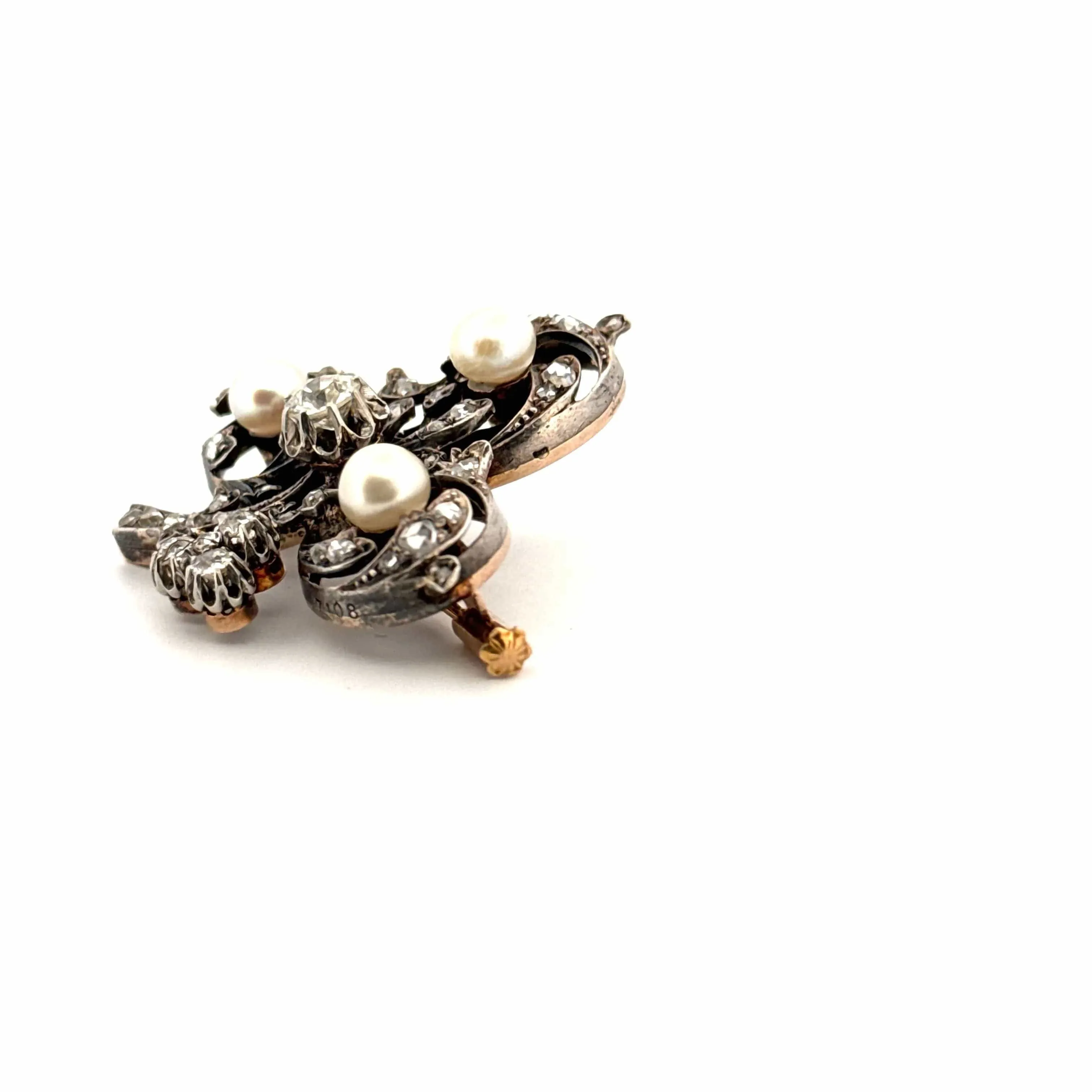 Broche Trèfle or blanc diamants et perles de culture sold by 58 Facettes product image thumbnail 4