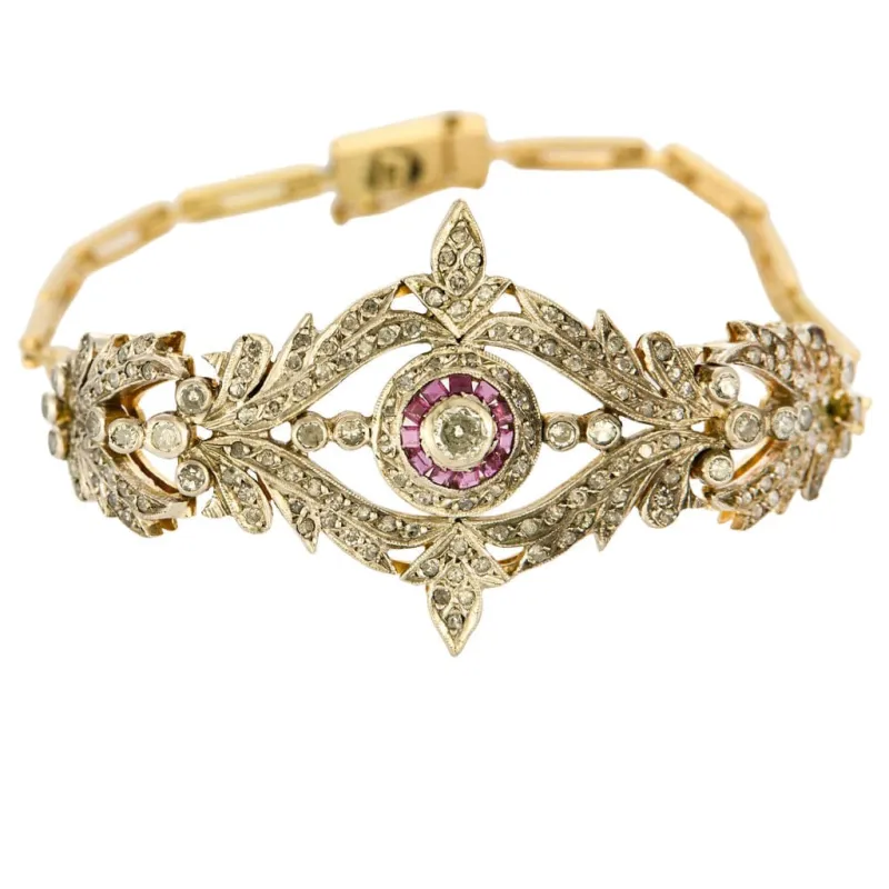 Bracelet en or jaune style néoclassique et romantique, diamants et rubis sold by 58 Facettes